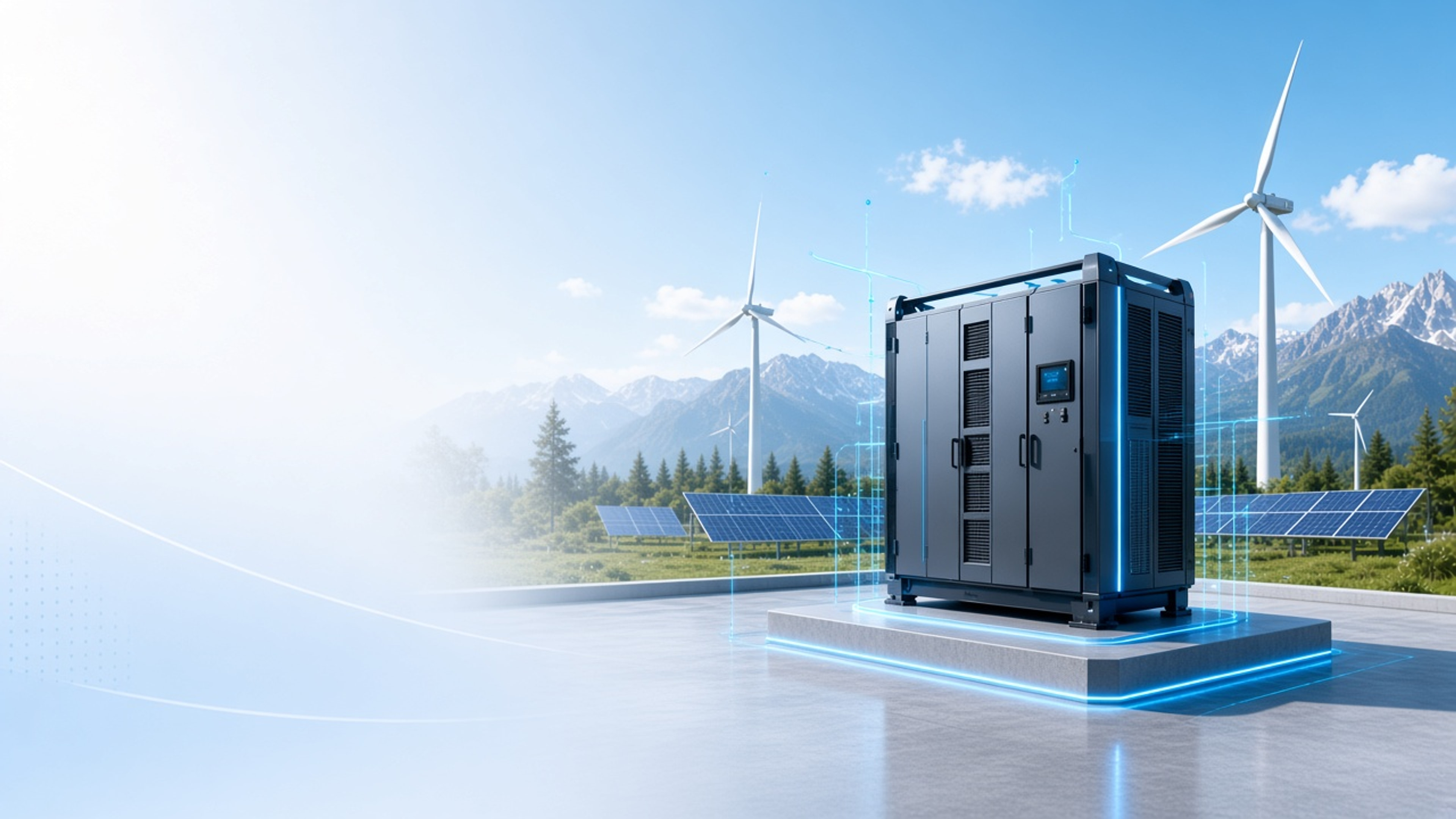 Energy storage cabinet at a wind and solar site